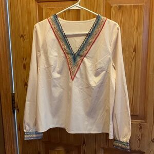 Long sleeve blouse, cream, M, multicolored lace